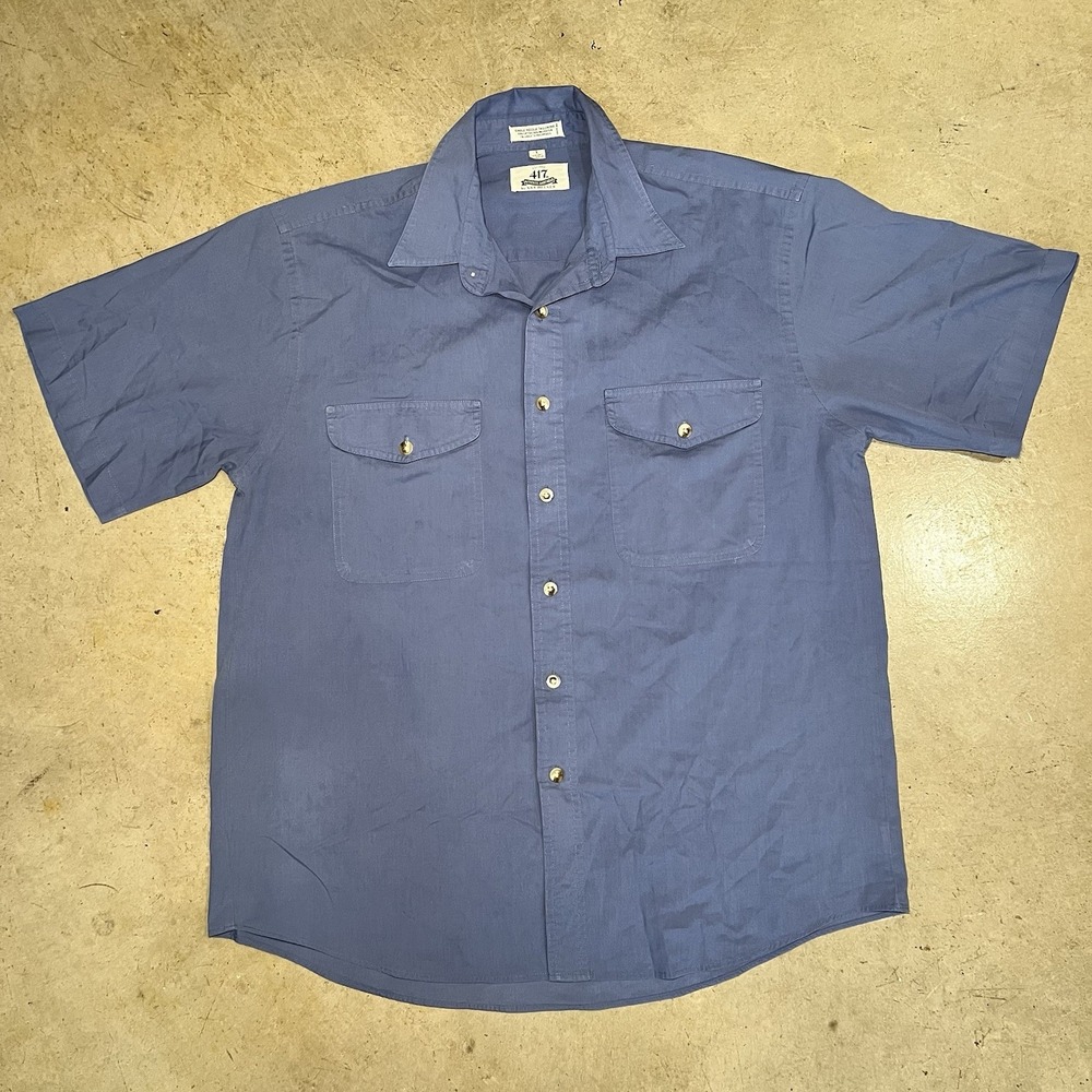 Van Heusen 417 Sportswear 90s Cotton Button Shirt Mens Large Blue Short Sleeve